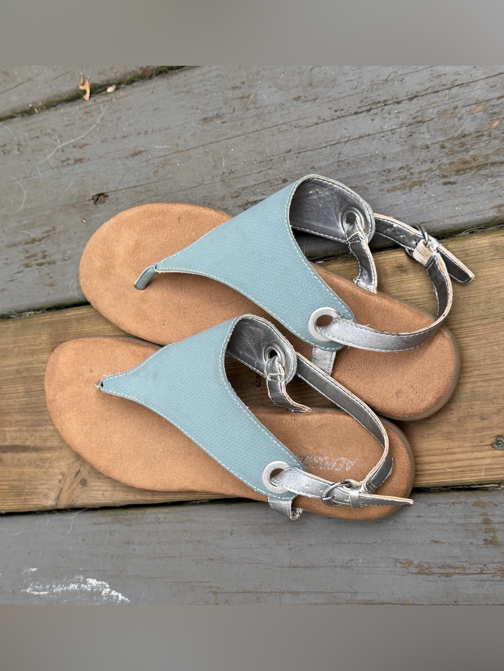 AEROSOLES Light Blue Thong Sandals with Silver Accents